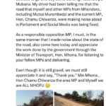 Hwende Commends Chiwanza, Govt Over Mhondoro-Mubaira Road Rehab